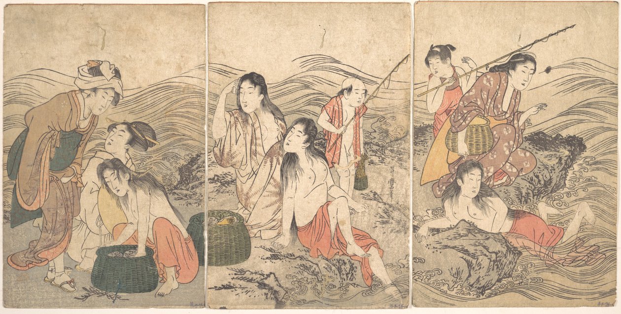 Młode rybaczki i kąpiące się kobiety autorstwa Kitagawa Utamaro