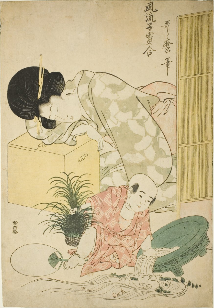 Złota rybka z serii „Eleganckie porównanie małych skarbów (Furyu kodakara awase)” autorstwa Kitagawa Utamaro