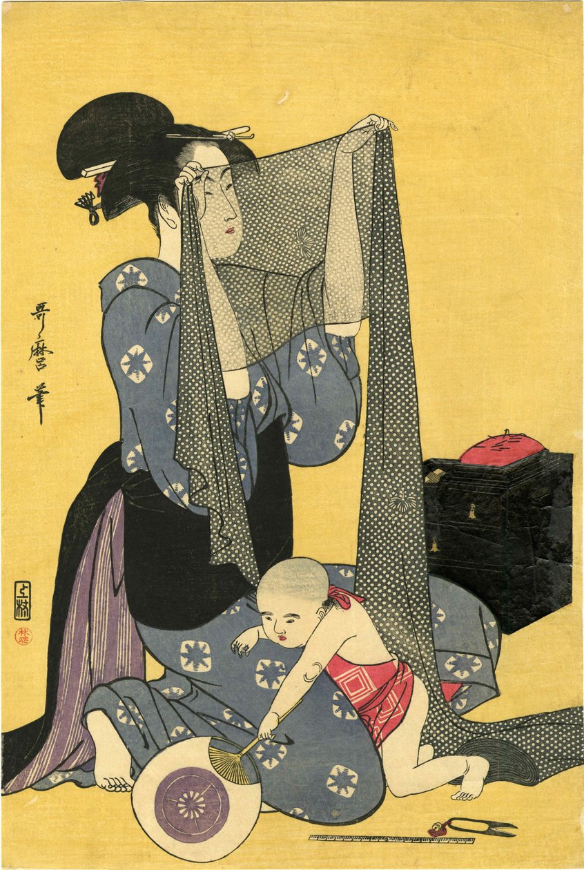 Robótki Hari-shigoto. Tryptyk, część lewa, 1795. autorstwa Kitagawa Utamaro