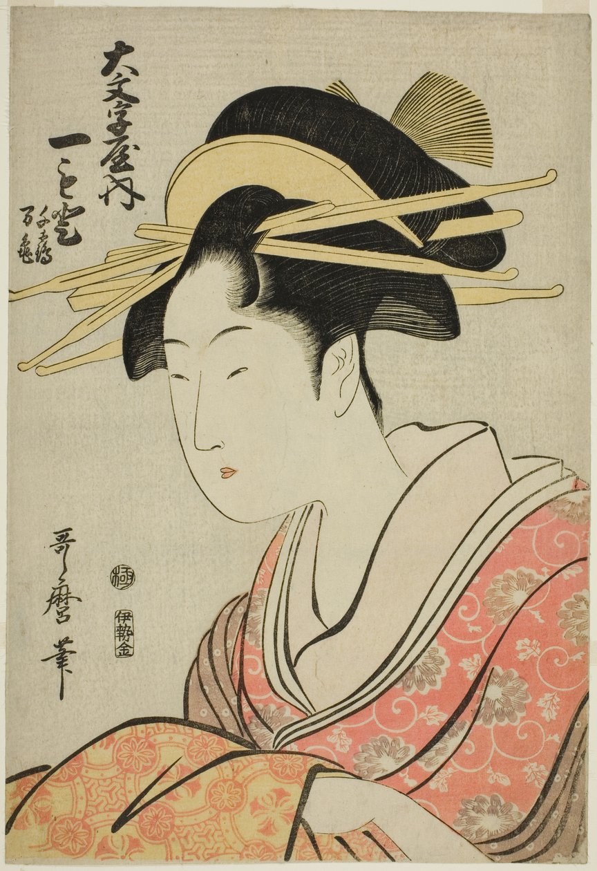 Omoto z Te Daimonji Ya z linią Ah Tendan ts w każdym szkicu D późno autorstwa Kitagawa Utamaro