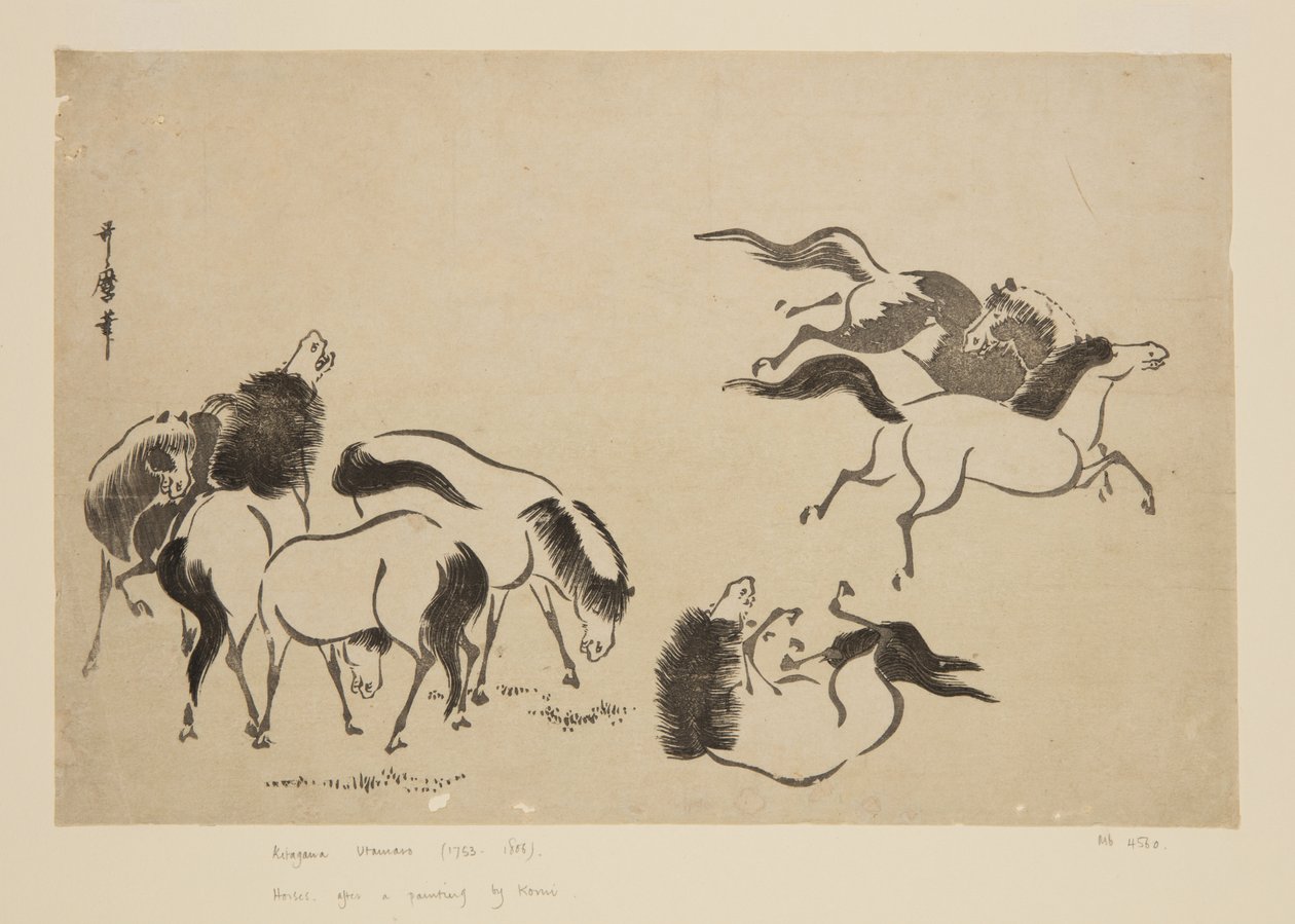 Konie (kolorowy drzeworyt) autorstwa Kitagawa Utamaro