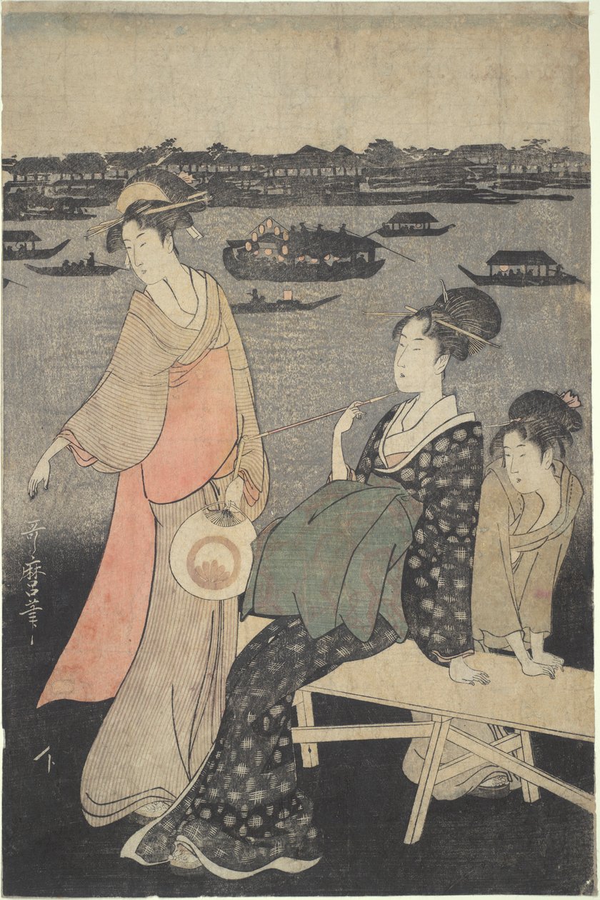 Festiwal Nocny Kawabiraki: Widok na rzekę Sumida autorstwa Kitagawa Utamaro