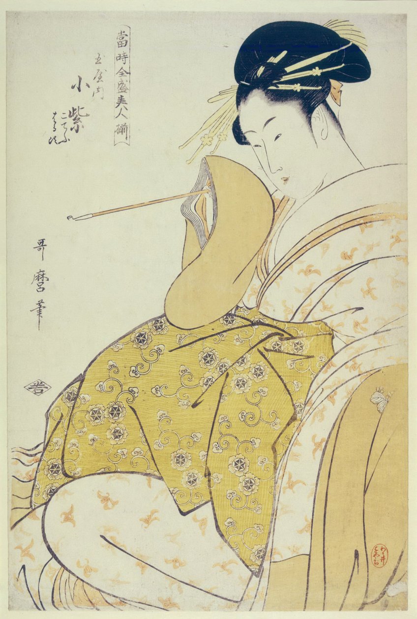 Ciemnofioletowy f te Tamaya, Ka 1794 autorstwa Kitagawa Utamaro