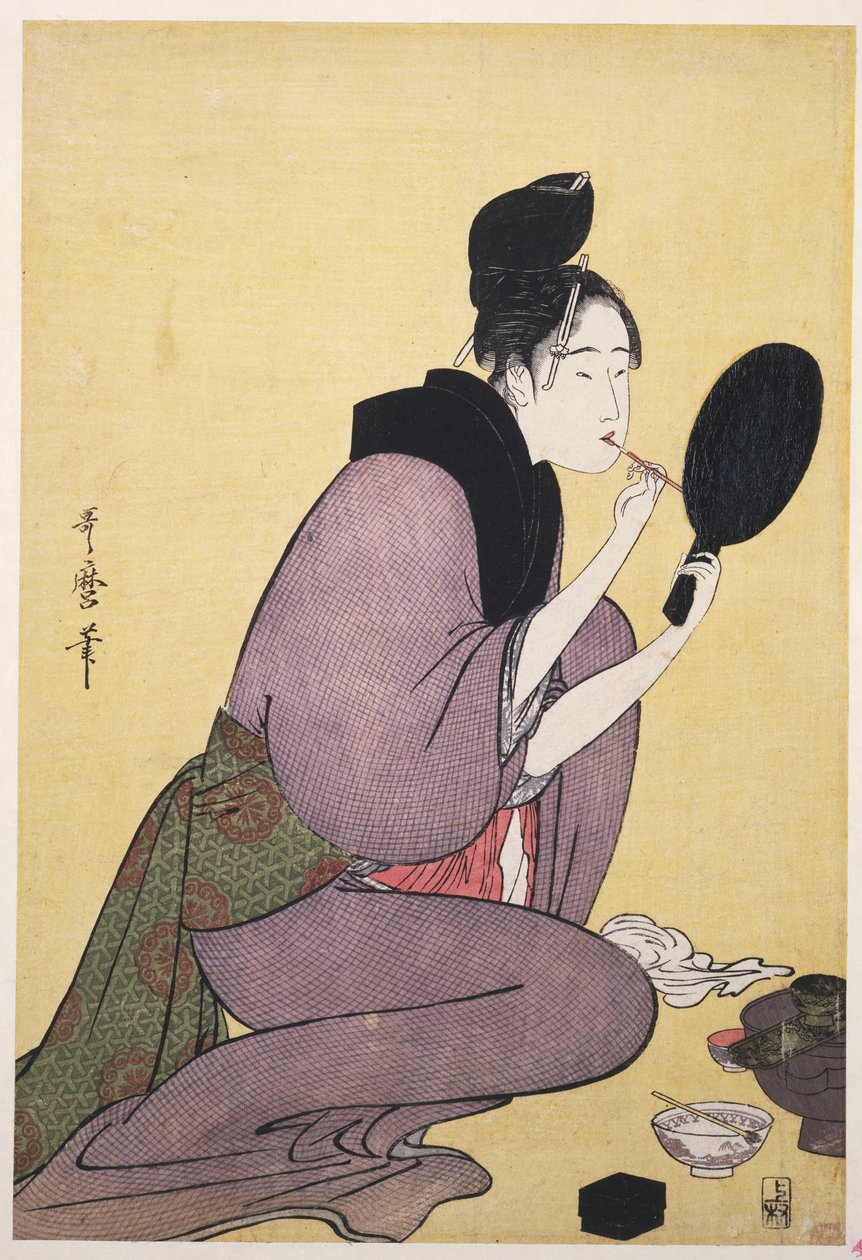 Kuchi-beni, Malowanie ust autorstwa Kitagawa Utamaro