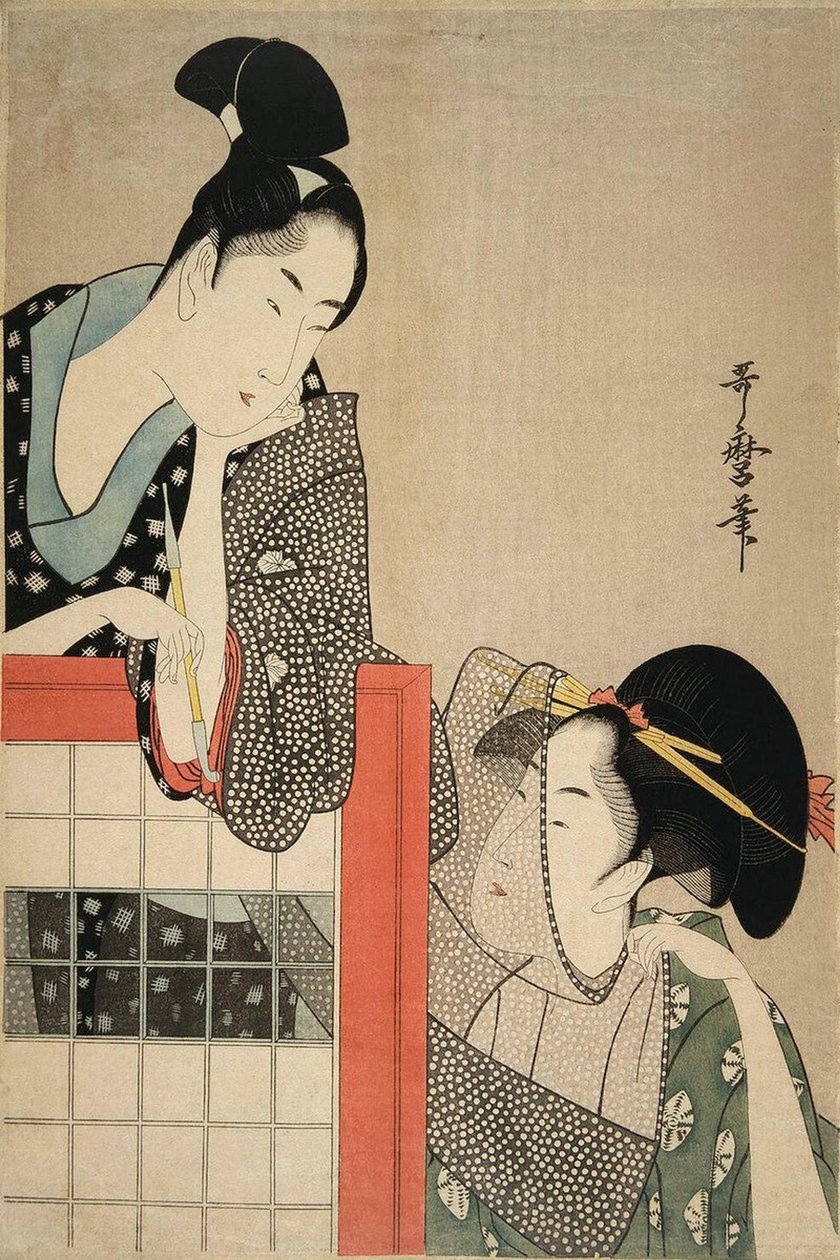 Lady and Gentleman przez parawan, 1797. autorstwa Kitagawa Utamaro
