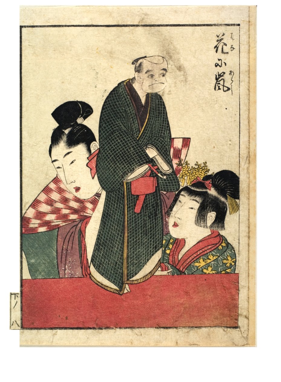 Sceny marionetek z manipulatorami płci męskiej i żeńskiej, ok. 1930 r. 1758-1806 (drewnodruk na papierze) autorstwa Kitagawa Utamaro