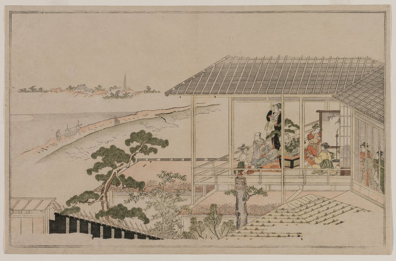 Wschód księżyca nad nabrzeżem Nihon i Yoshiwara autorstwa Kitagawa Utamaro