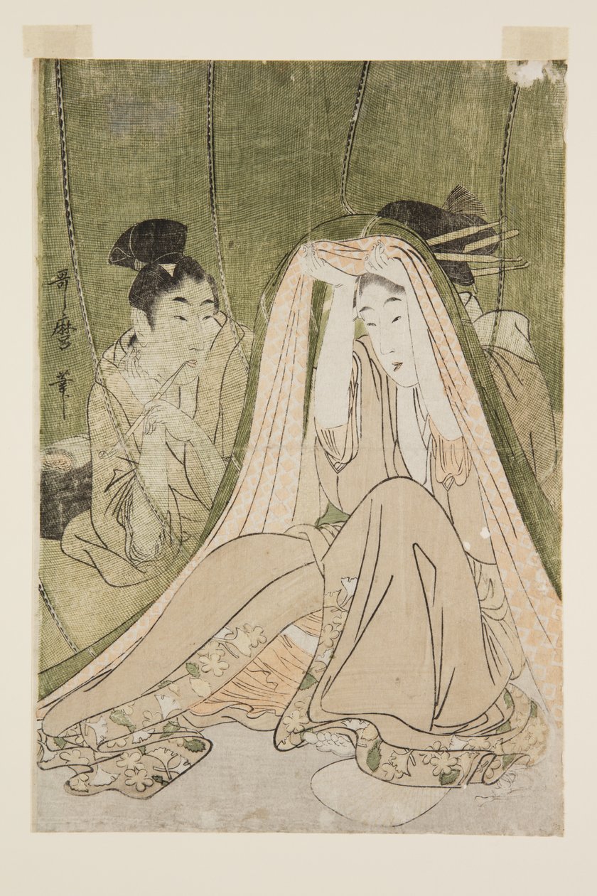 Moskitiera (kolorowy nadruk w drewnie) autorstwa Kitagawa Utamaro