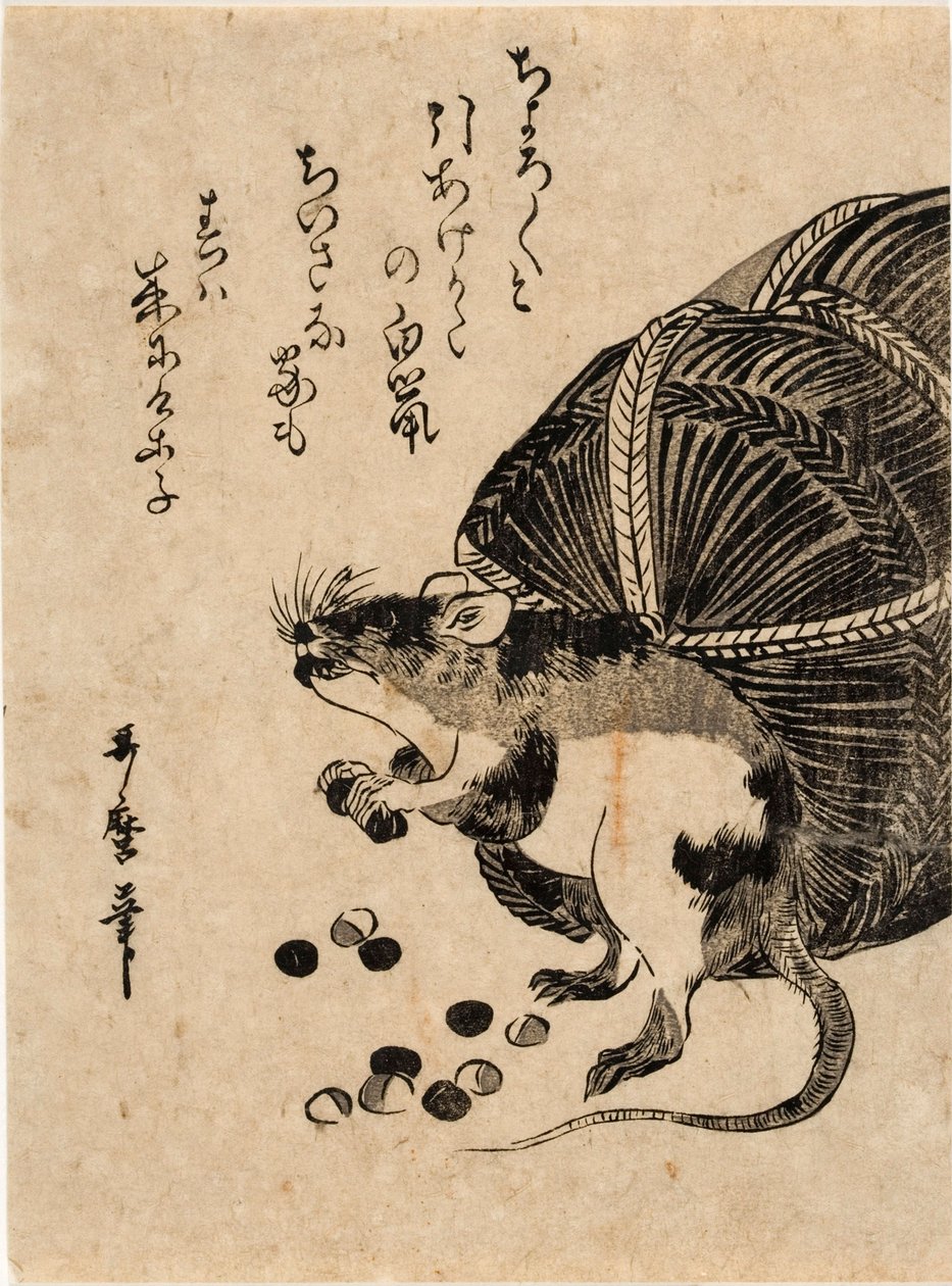 Mysz z workiem ryżu autorstwa Kitagawa Utamaro