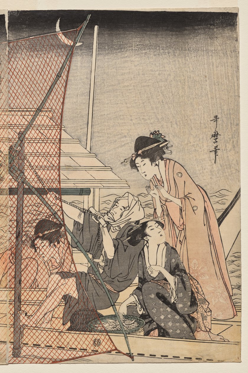 Wędkarstwo sieciowe w nocy autorstwa Kitagawa Utamaro