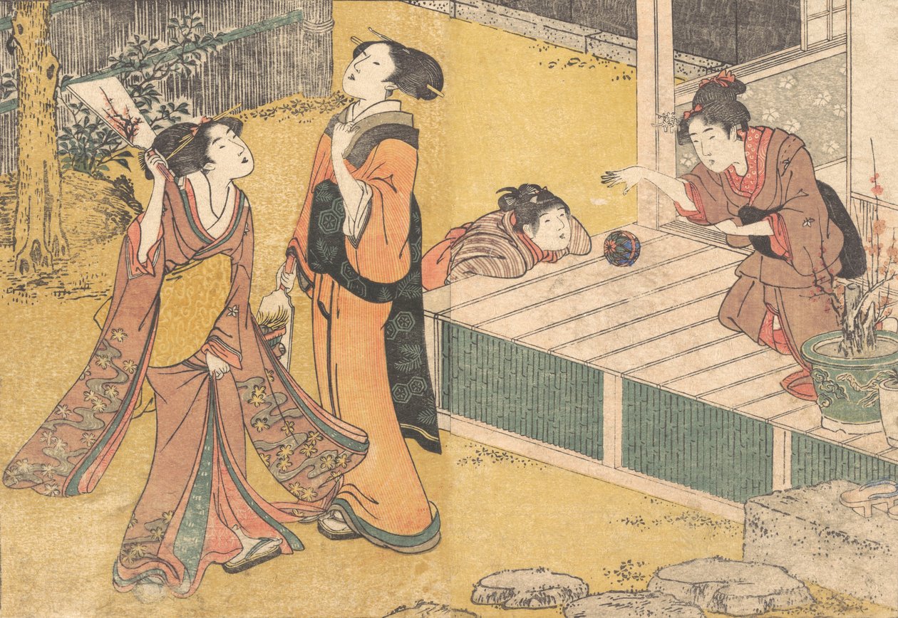 Igrzyska noworoczne, z drukowanej książki Kwiaty czterech pór roku Shiki no hana, 1801. autorstwa Kitagawa Utamaro