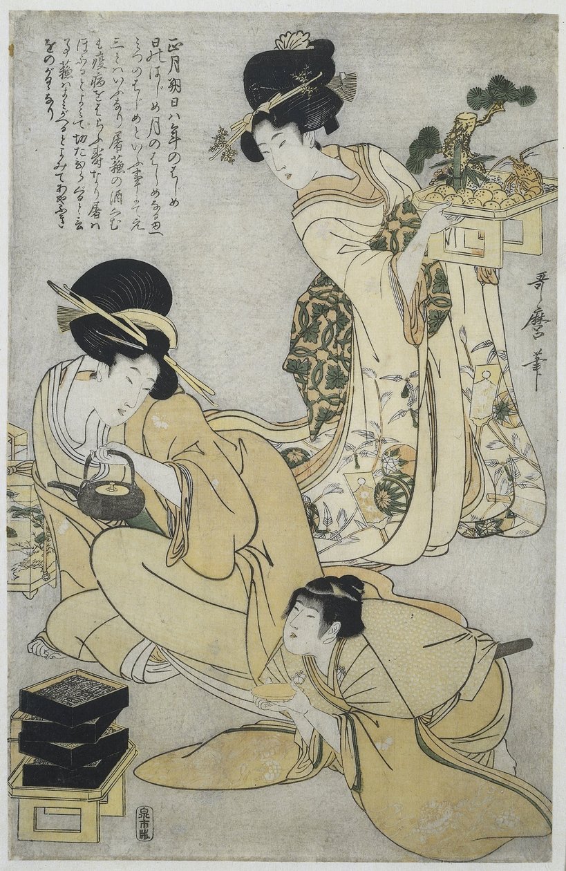 Nowy Rok Pięć festiwali roku (tytuł serii) autorstwa Kitagawa Utamaro