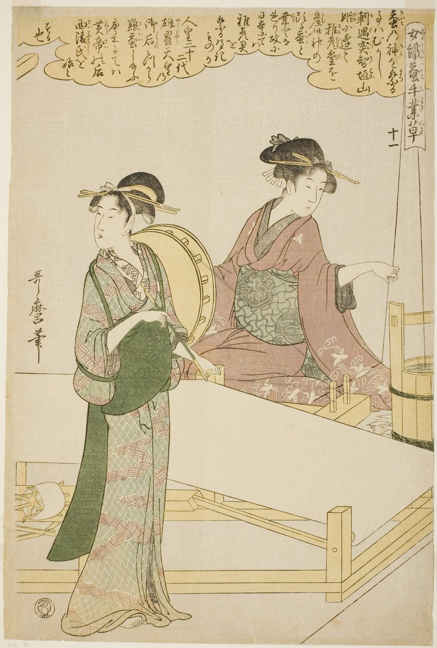 No. 11 (juichi), from the series "Women Engaged in the Sericulture Industry (Joshoku kaiko tewaza-gusa)" autorstwa Kitagawa Utamaro