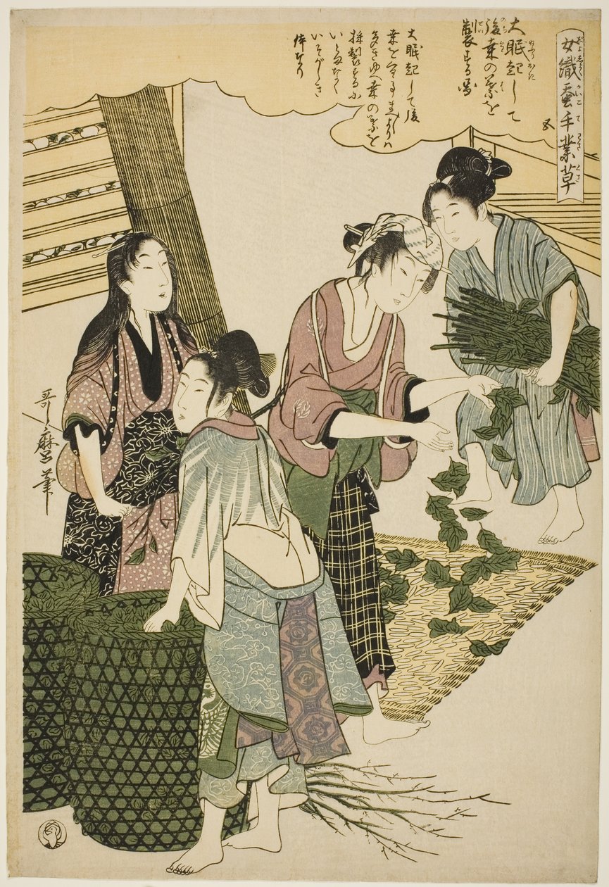 nr 5 (go), z serii „Kobiety zajmujące się serownictwem (Joshoku kaiko tewaza-gusa)” autorstwa Kitagawa Utamaro