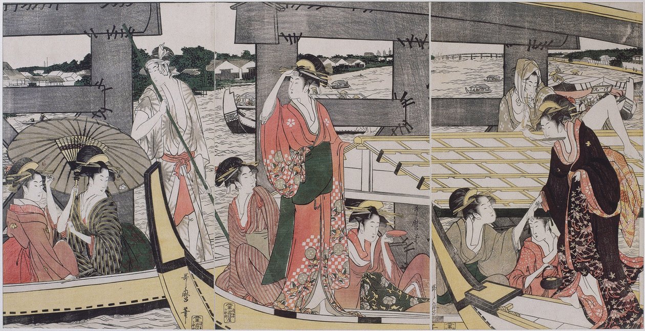 Na górze i pod mostem Ryogoku, ok. godz. 1796 autorstwa Kitagawa Utamaro