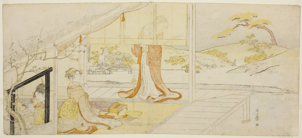 Parodia sceny z „Księgi o poduszce” autorstwa Kitagawa Utamaro