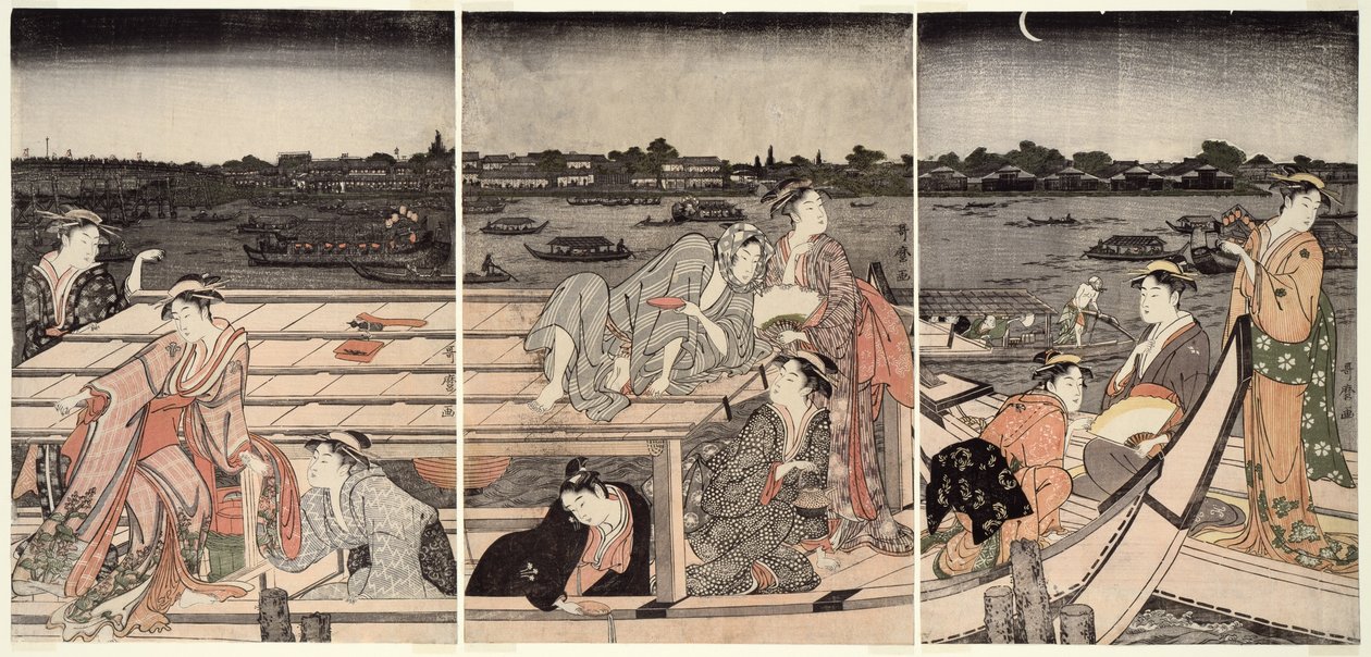 Rekreacyjne rejsy po rzece Sumida autorstwa Kitagawa Utamaro