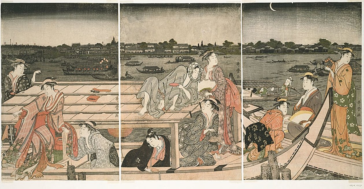 Pływanie łódką po rzece Sumida autorstwa Kitagawa Utamaro