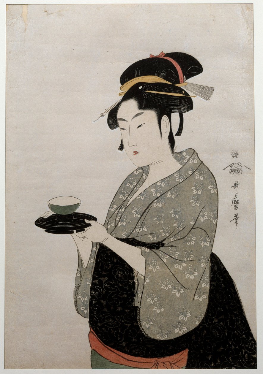 Portret matki drutu. Portret kobiety. Japońska grafika Utamaro Kitagawa (1753 - 1806) Styl Ukiyo-E, ok. 1793. Paryż, Guimet Museum autorstwa Kitagawa Utamaro