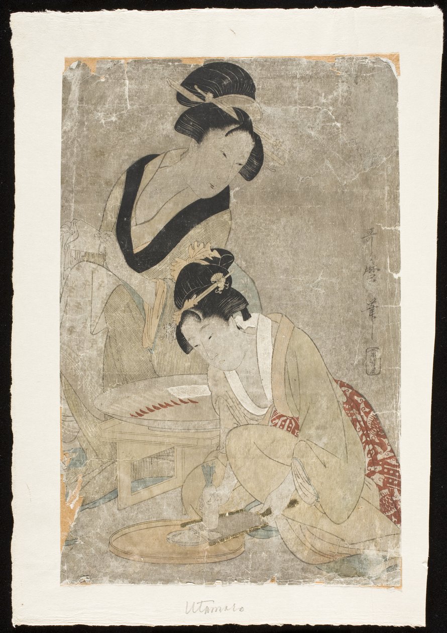 Przygotowywanie surowej ryby autorstwa Kitagawa Utamaro