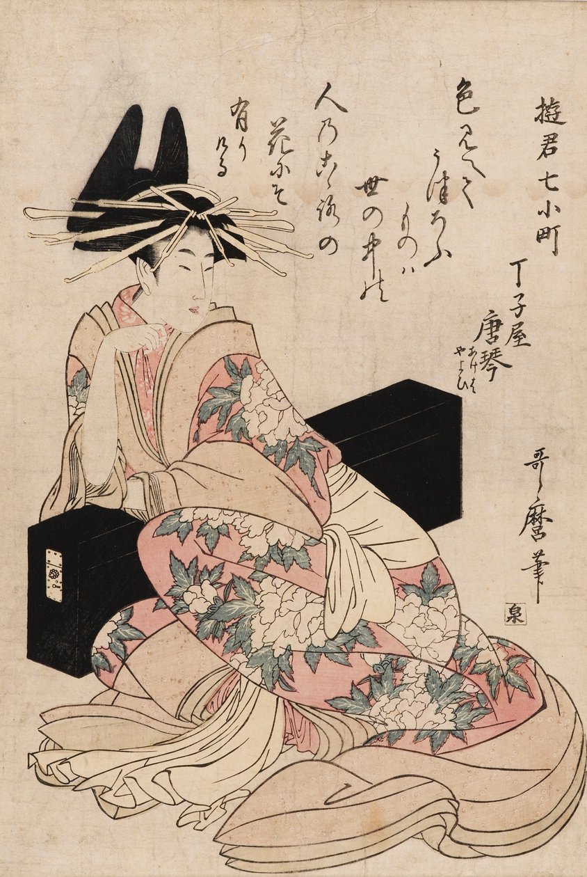 Grafika - Kurtyzana Chojiya Karakoto, XVIII wiek autorstwa Kitagawa Utamaro