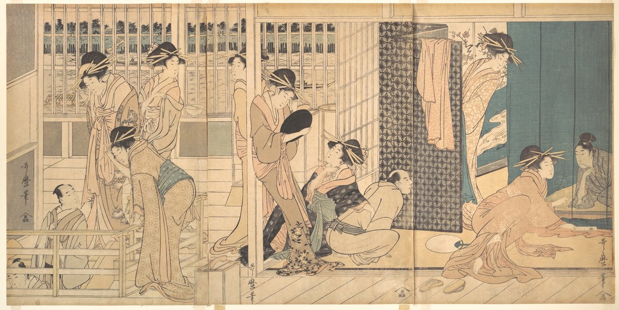 Scena w Yoshiwarze autorstwa Kitagawa Utamaro
