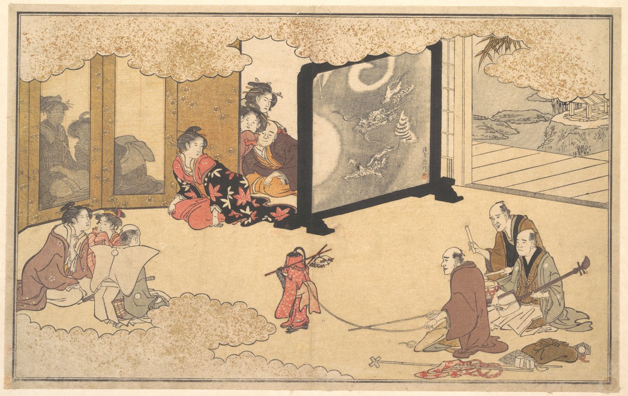 Oglądanie przedstawienia autorstwa Kitagawa Utamaro