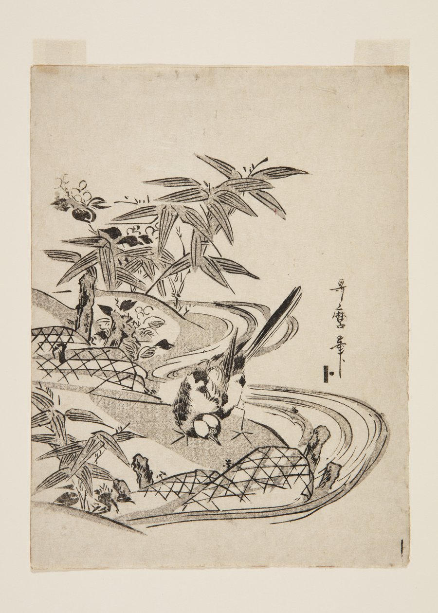 Sparrow (kolorowy drzeworyt) autorstwa Kitagawa Utamaro
