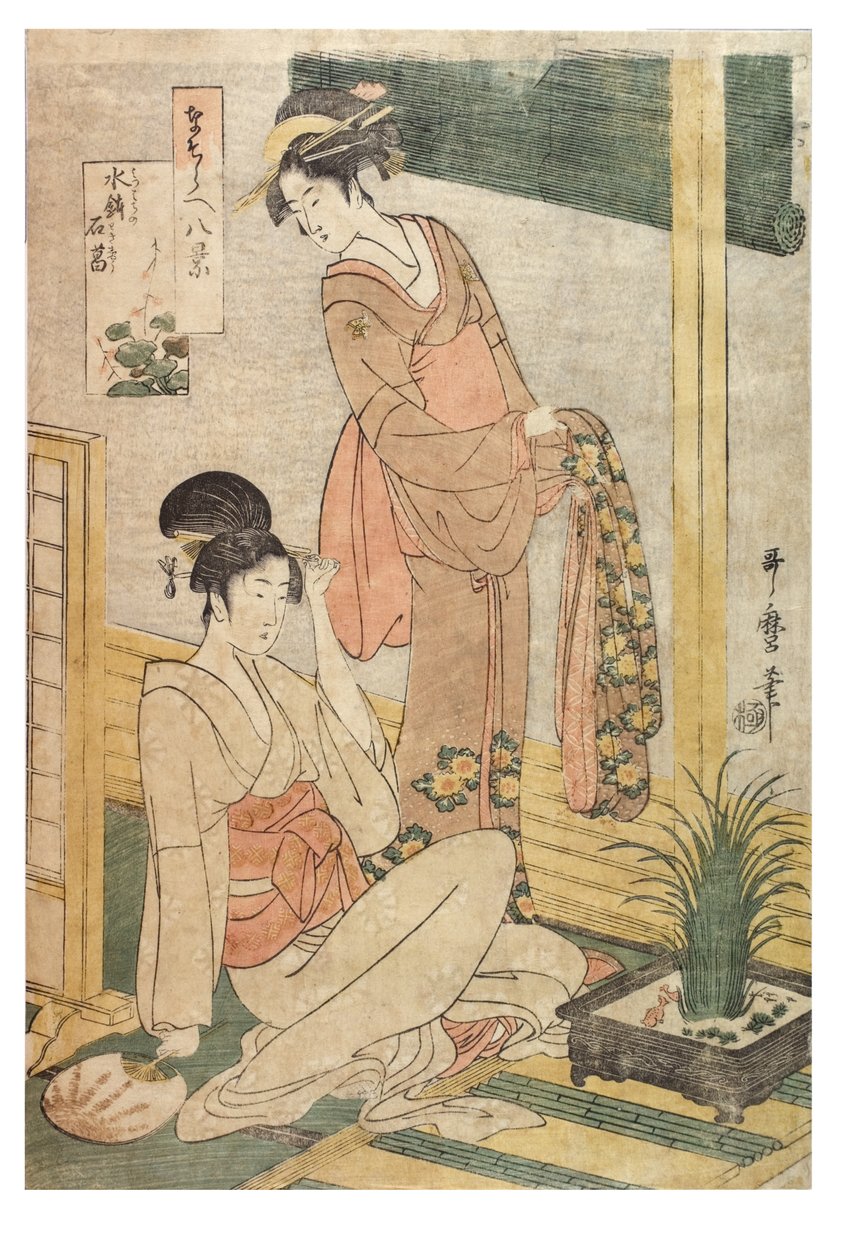 Tatarak i skały w niecce z serii Imitacje ośmiu widoków, ok. 1797-1798 (drewnodruk na papierze) autorstwa Kitagawa Utamaro