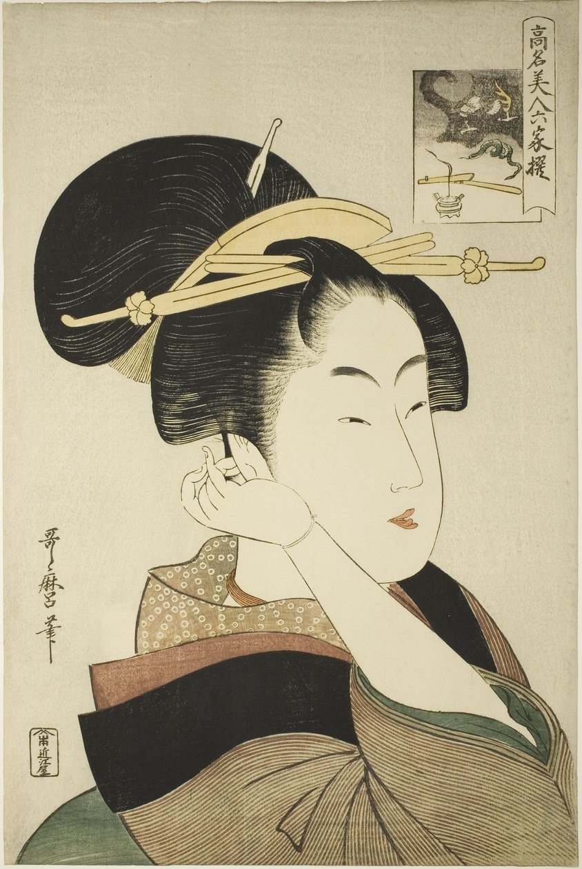 Tatsumi Roko, z serii Znane piękności porównywane do sześciu nieśmiertelnych poetów autorstwa Kitagawa Utamaro