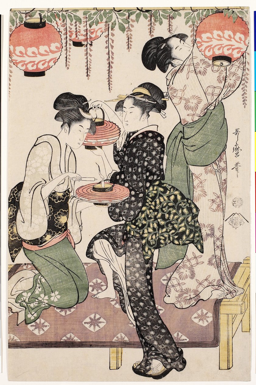 Dziewczyny z herbaciarni pod szpalerem glicynii, 1795 autorstwa Kitagawa Utamaro