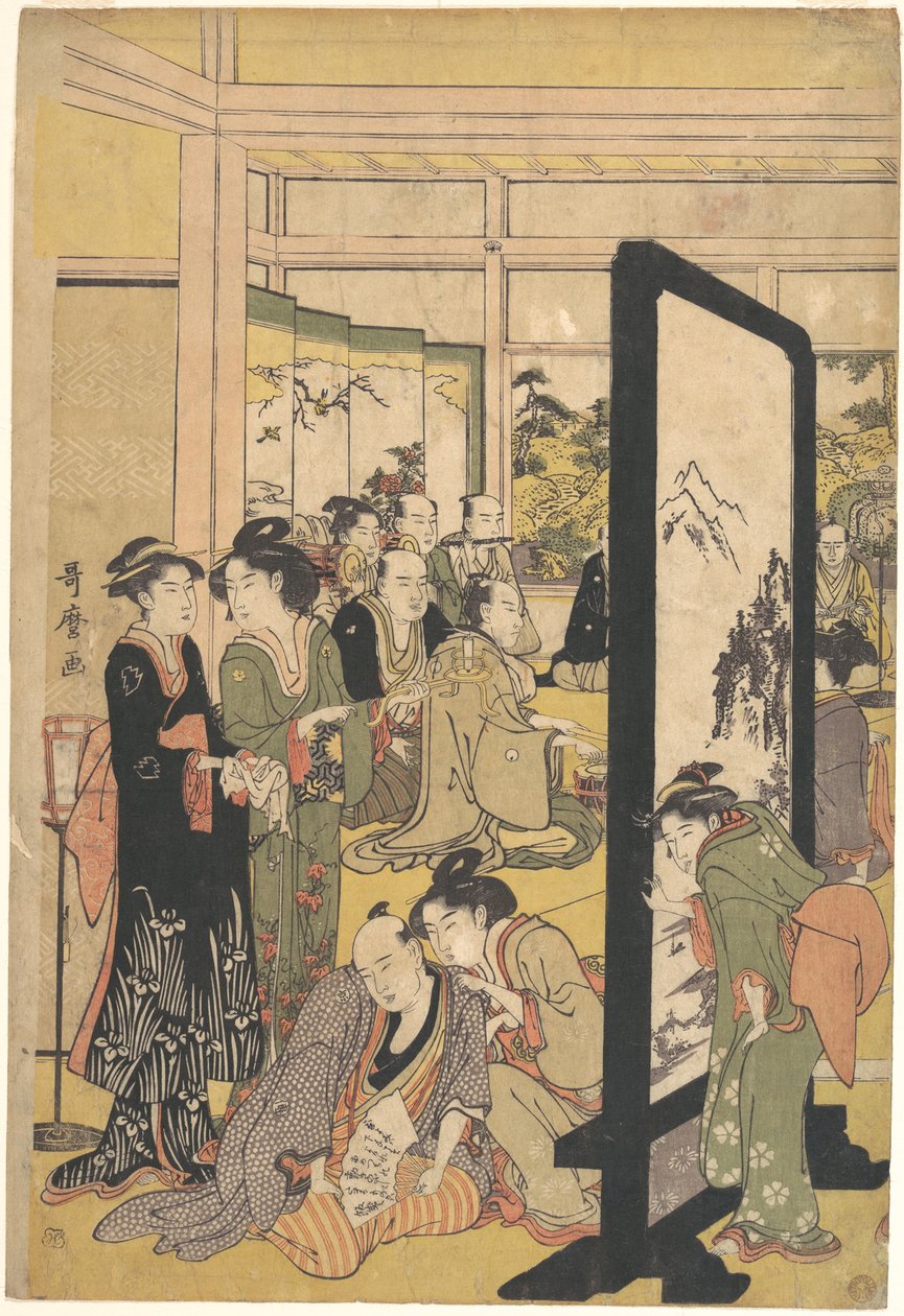 Artysta Kitao Masanobu odpoczywający na przyjęciu autorstwa Kitagawa Utamaro