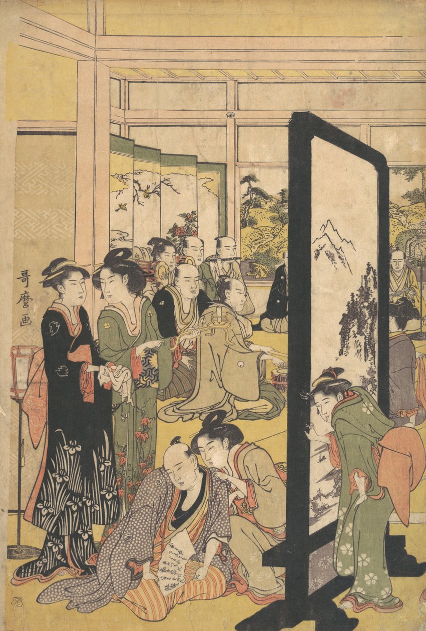 Artysta Kitao Masanobu relaks na przyjęciu, lata 90. XVIII wieku. autorstwa Kitagawa Utamaro