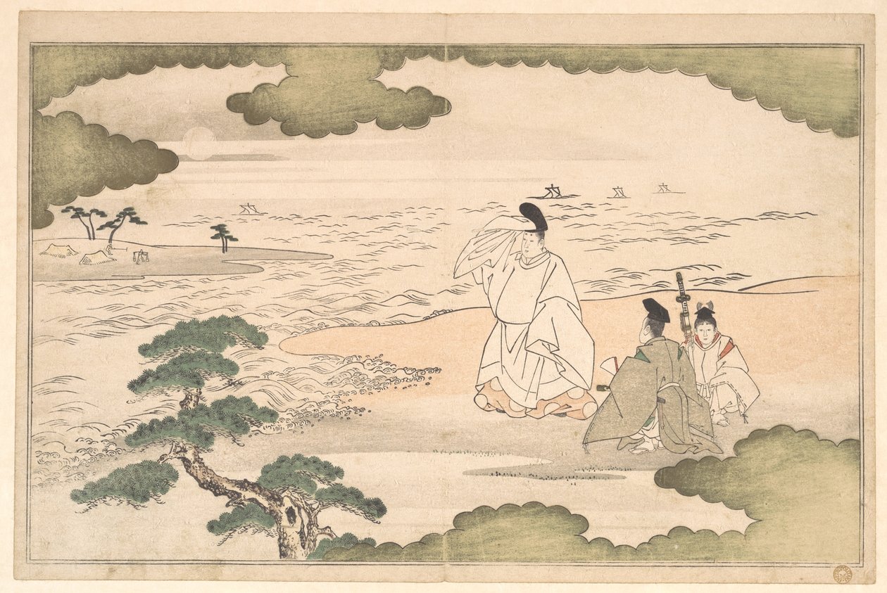Wygnanie Yukihiry w Sumie autorstwa Kitagawa Utamaro