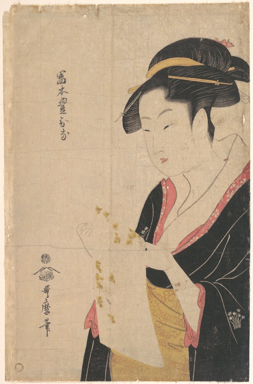 Pani Tomimoto Toyohina czytająca list autorstwa Kitagawa Utamaro