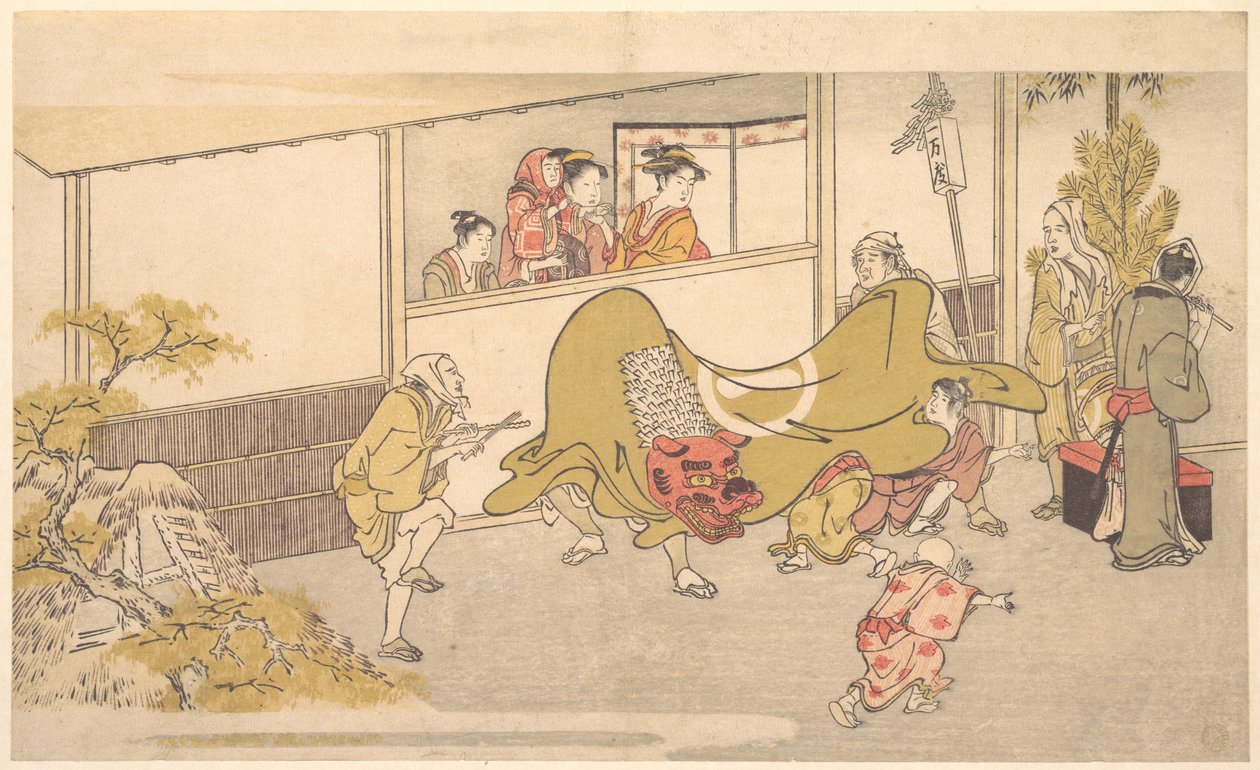 Taniec lwa autorstwa Kitagawa Utamaro