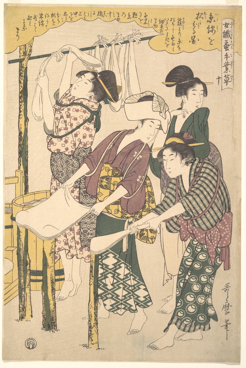 Wytwarzanie waty jedwabnej autorstwa Kitagawa Utamaro