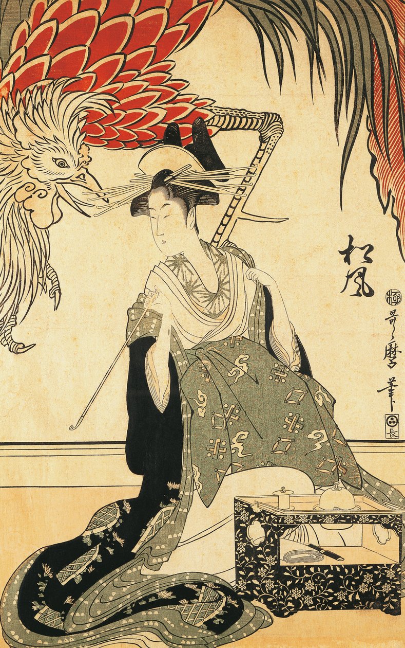 Oiran Matsuzake z fajką, Kitagawa Utamaro, drzeworyt autorstwa Kitagawa Utamaro