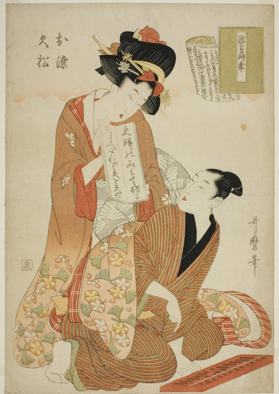 Te Tokoro Ruri, Wet Swallow Negura Kara Umbrella, z serii Tokoro Ruri B Letch (Onna Rully Book) (Wet Swallow Negura Kara Umbrella, późna, Hisamatsu) autorstwa Kitagawa Utamaro