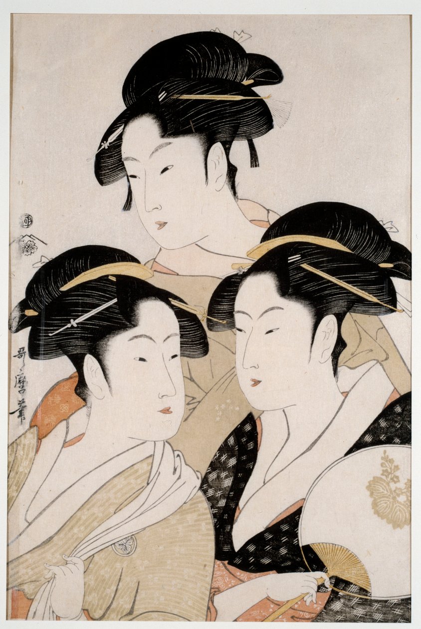Trzy piękne nasze czasy. Japońska grafika Utamaro Kitagawa (1753 - 1806) styl Ukiyo-E, około 1794. Paryż, Musee Guimet autorstwa Kitagawa Utamaro
