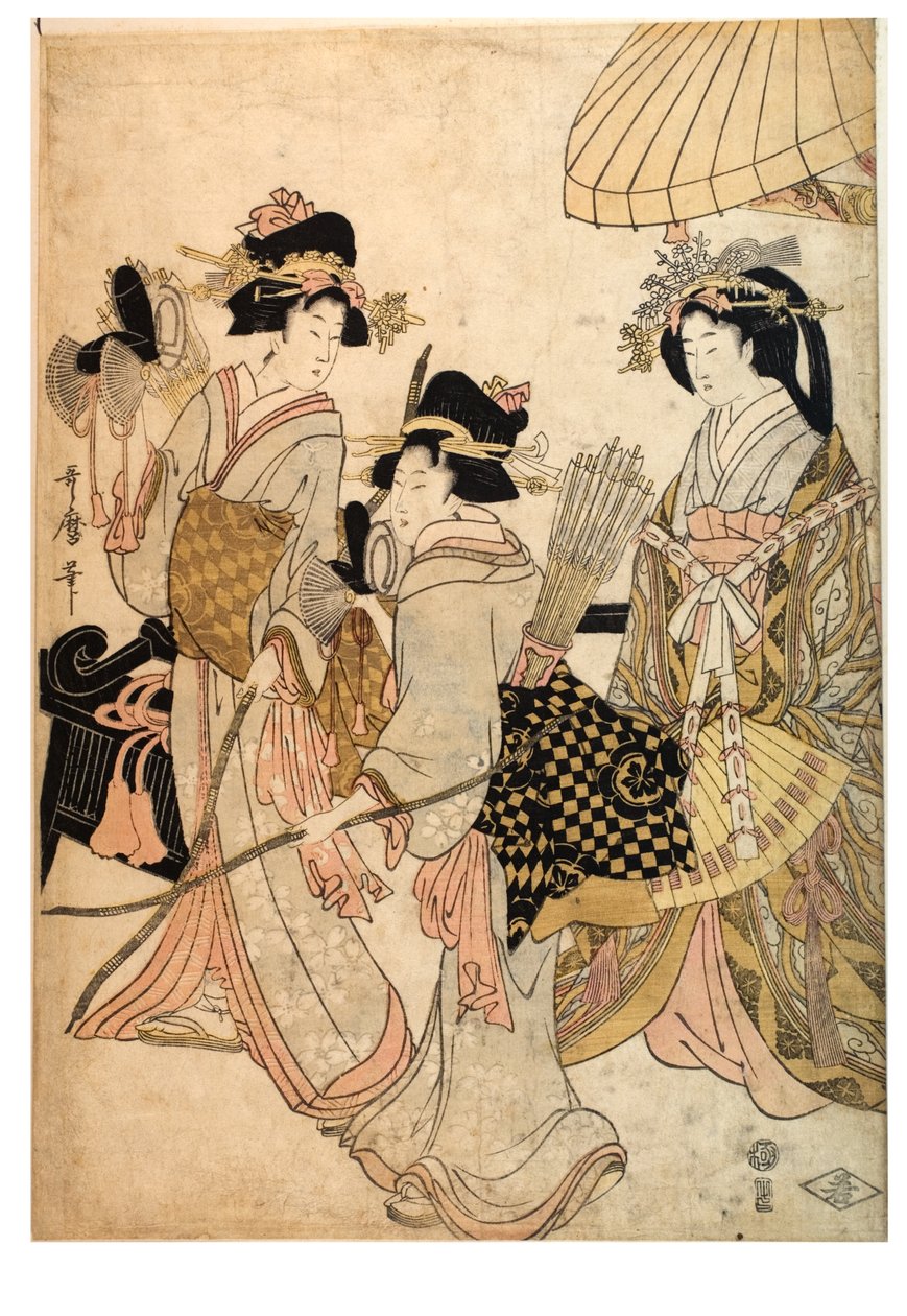Trzy kobiety jako łuczniki autorstwa Kitagawa Utamaro