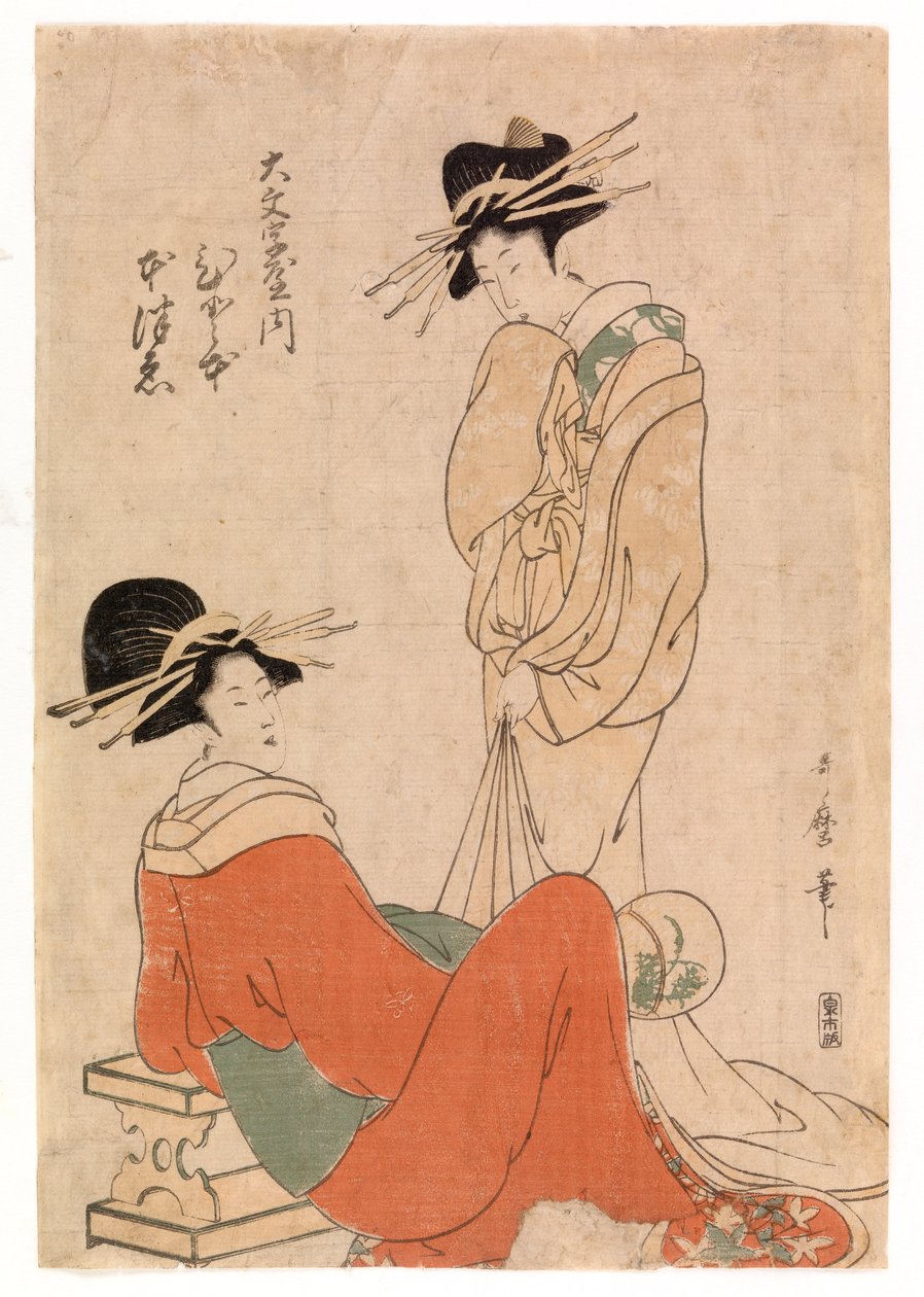 Dwie kurtyzany, ok. 1800-10 r. (kolorowy drzeworyt) autorstwa Kitagawa Utamaro