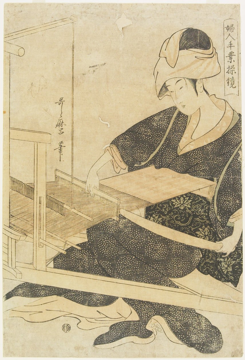Tkanie na krośnie autorstwa Kitagawa Utamaro
