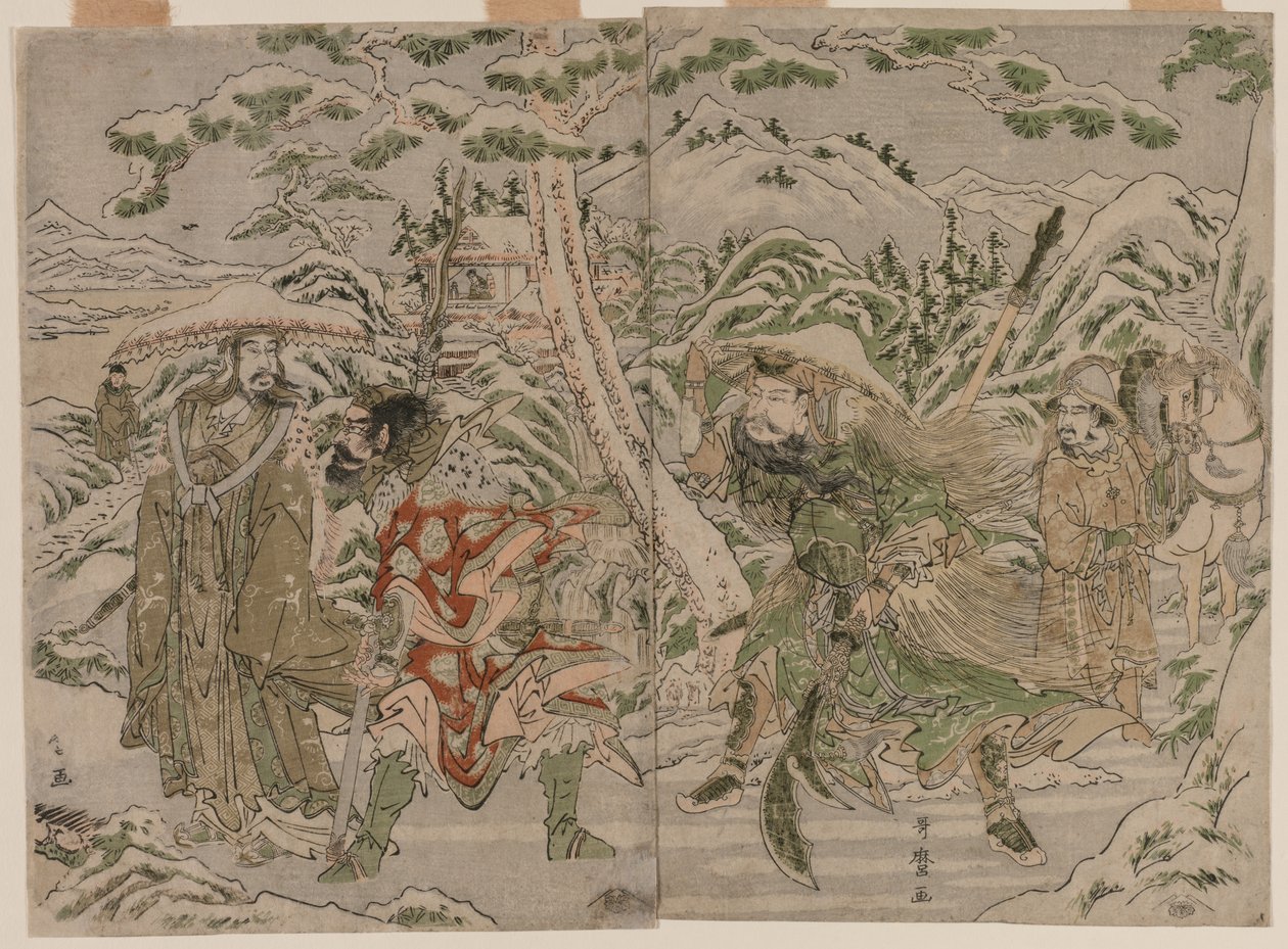 Zimowa scena z Romansu Trzech Królestw autorstwa Kitagawa Utamaro