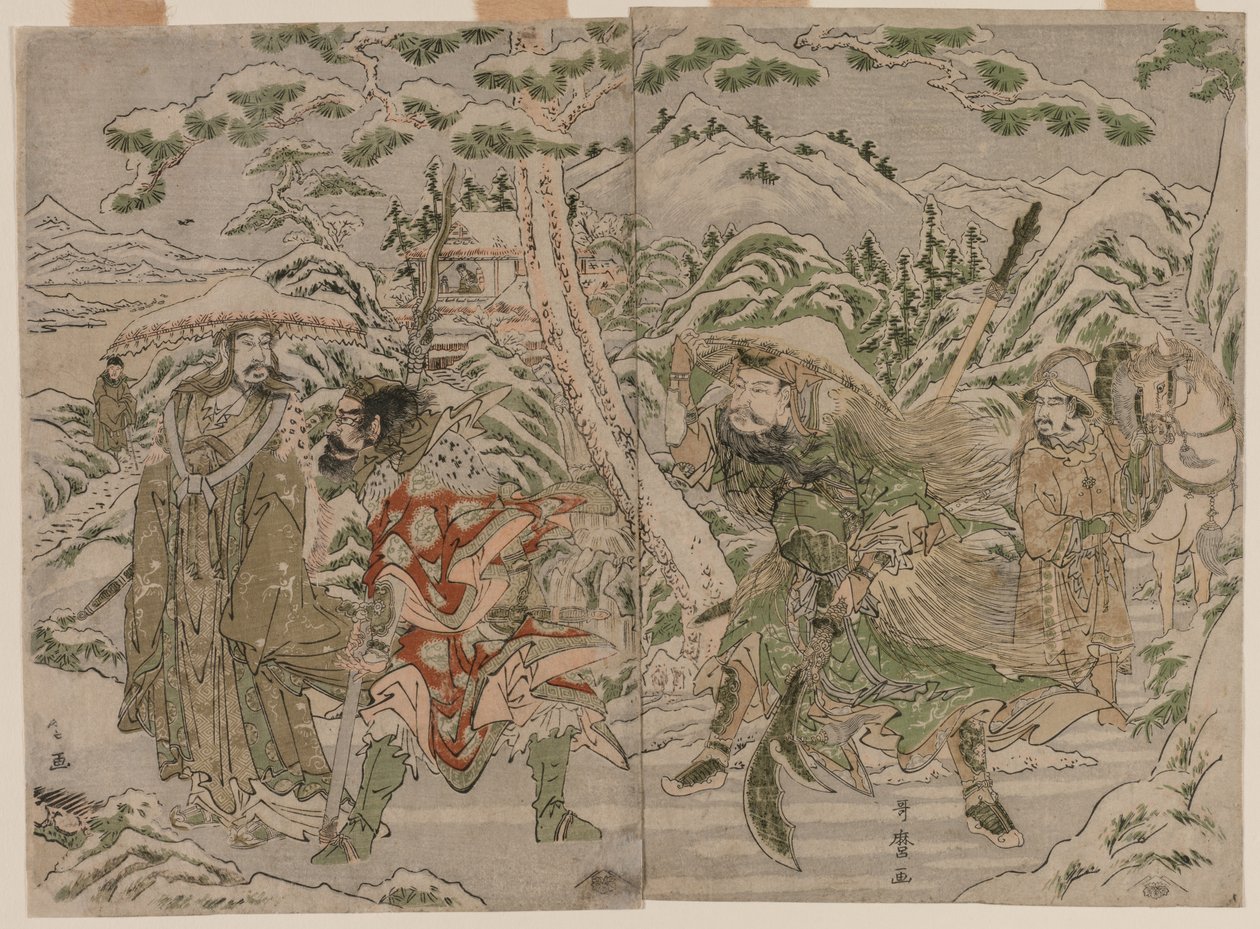 Scena zimowa z Romansu Trzech Królestw, ok. 1930 r. 1790. autorstwa Kitagawa Utamaro
