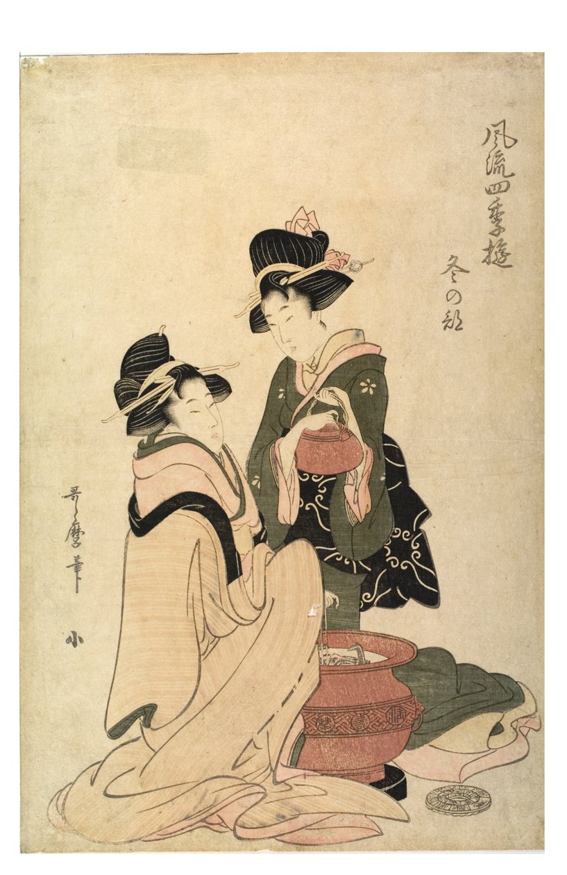 Zima z cyklu Eleganckie przyjemności czterech pór roku, ok. 1758-1806 (drewnodruk na papierze) autorstwa Kitagawa Utamaro