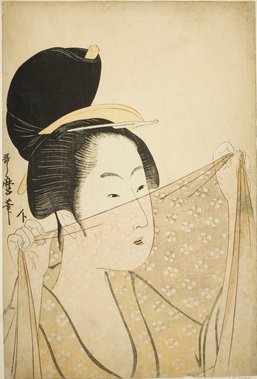 Kobieta trzymająca kawałek materiału (Nuno o kazasu onna) autorstwa Kitagawa Utamaro