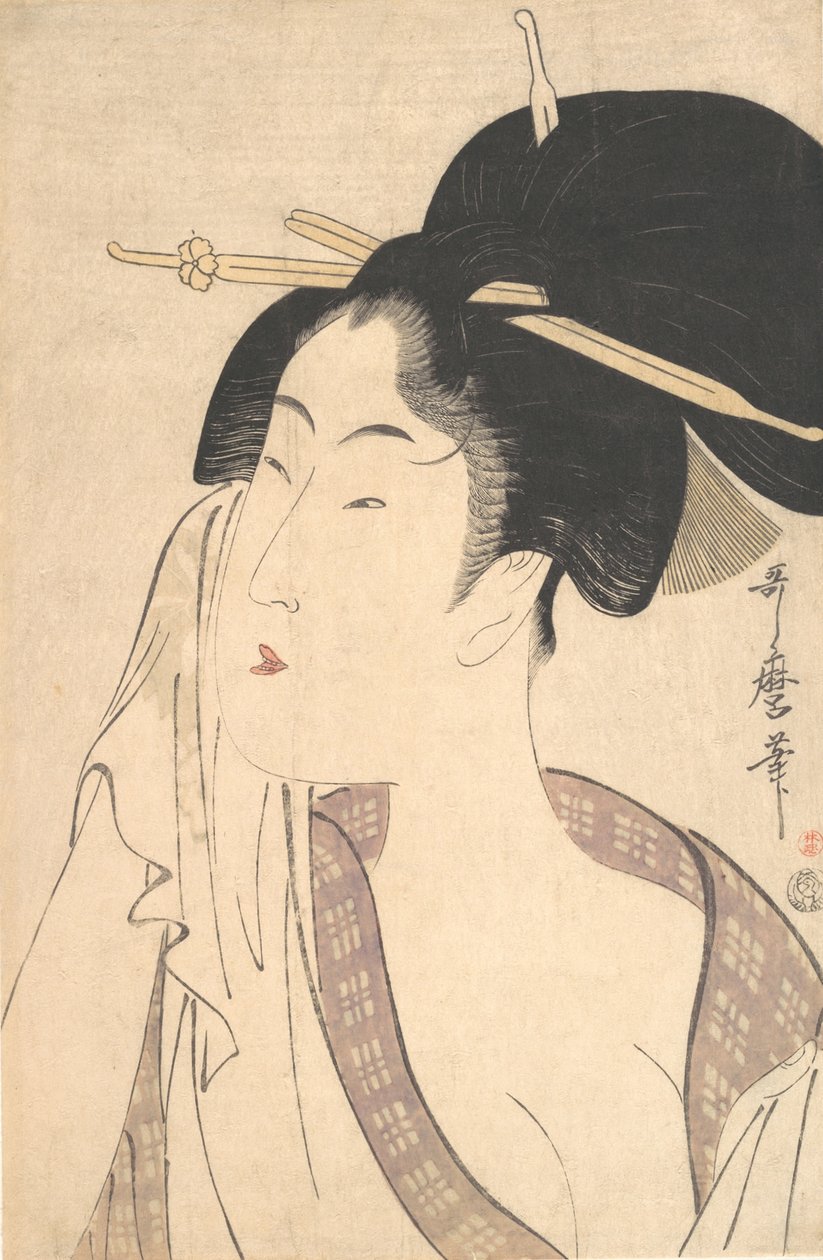 Kobieta relaksująca się po kąpieli, lata 90. XVIII wieku. autorstwa Kitagawa Utamaro