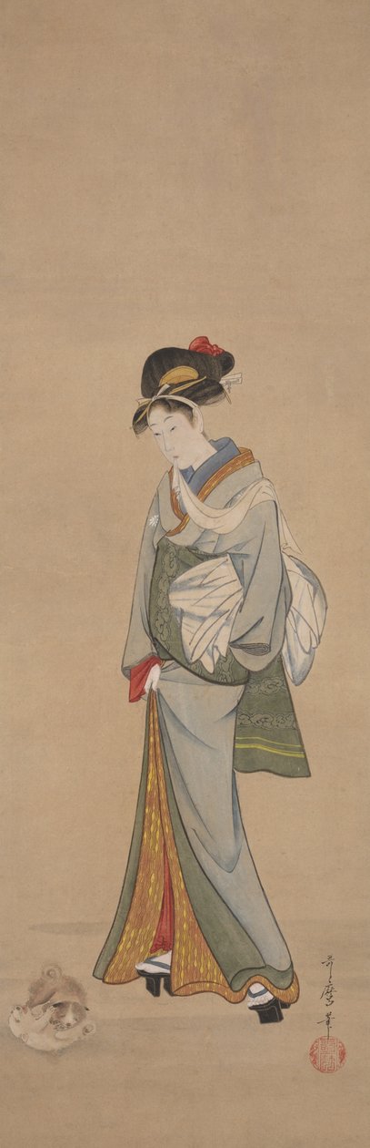 Kobieta ze szczeniakami autorstwa Kitagawa Utamaro