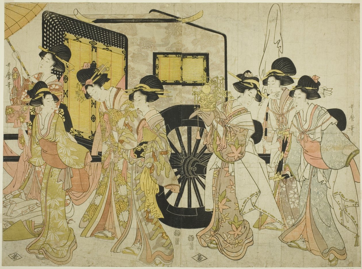 Kobiety naśladujące procesję cesarską autorstwa Kitagawa Utamaro